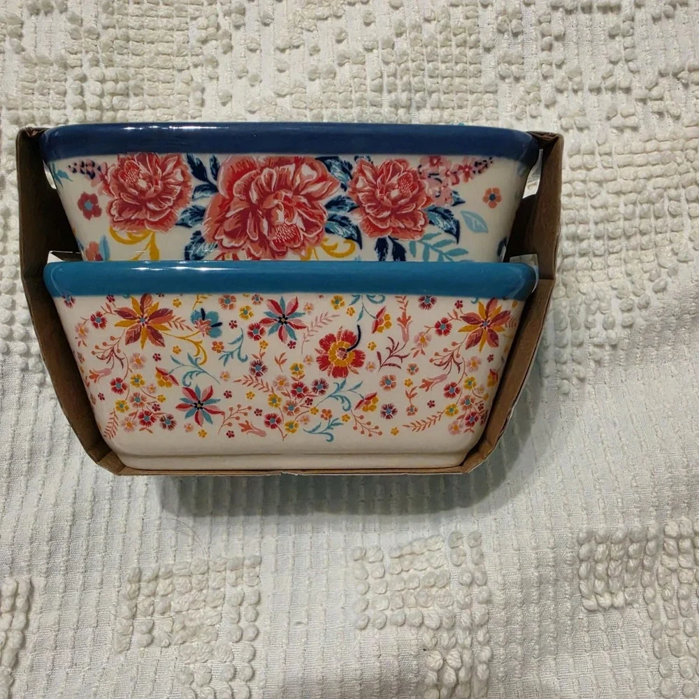 Pioneer Woman Keepsake Floral Mini Loaf Pans Ceramic 2 Pcs New Baking